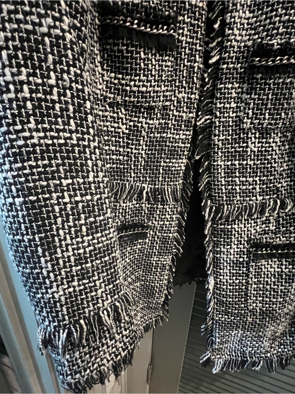 INC International Concepts Black & White Tweed Fringe Blazer - Picture 6 of 8